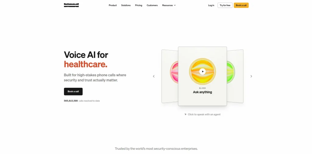 Home page of Bland AI