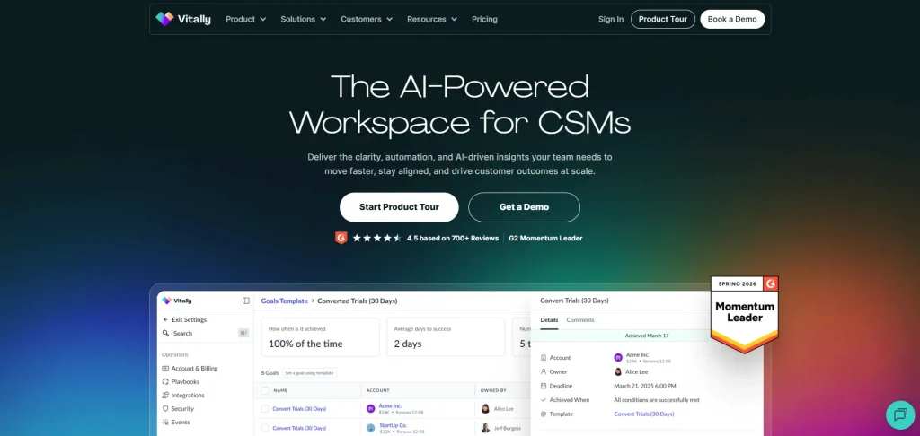 Home page of Vitally