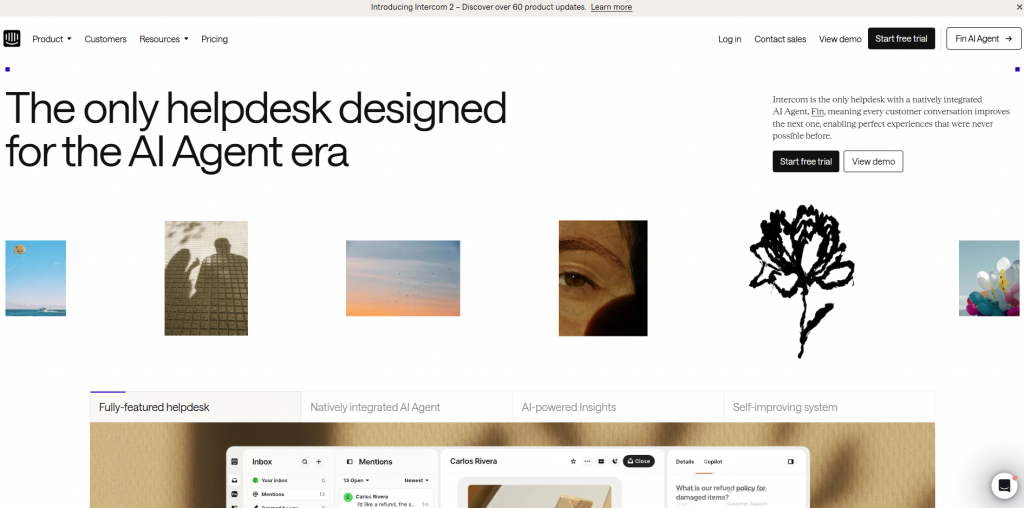 Home page of Intercom
