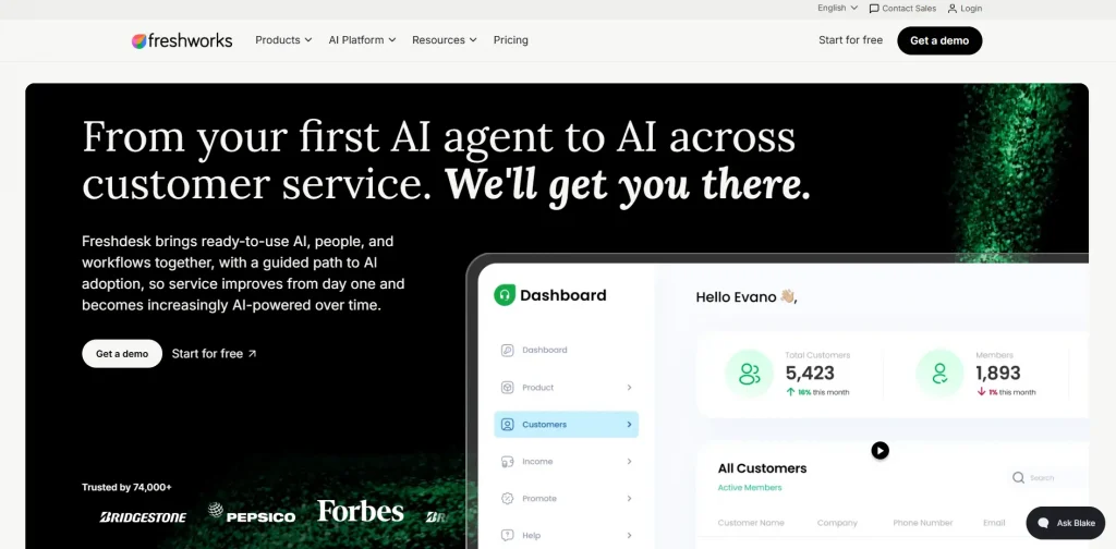 Home Page of Freshdesk
