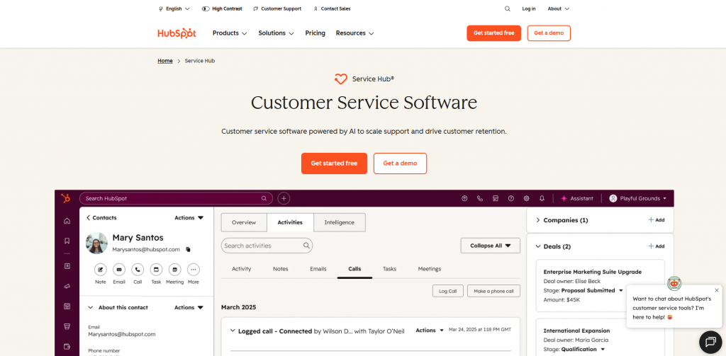 Home Page of Hubspot Service Hub