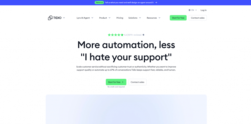 Home Page of Tidio 