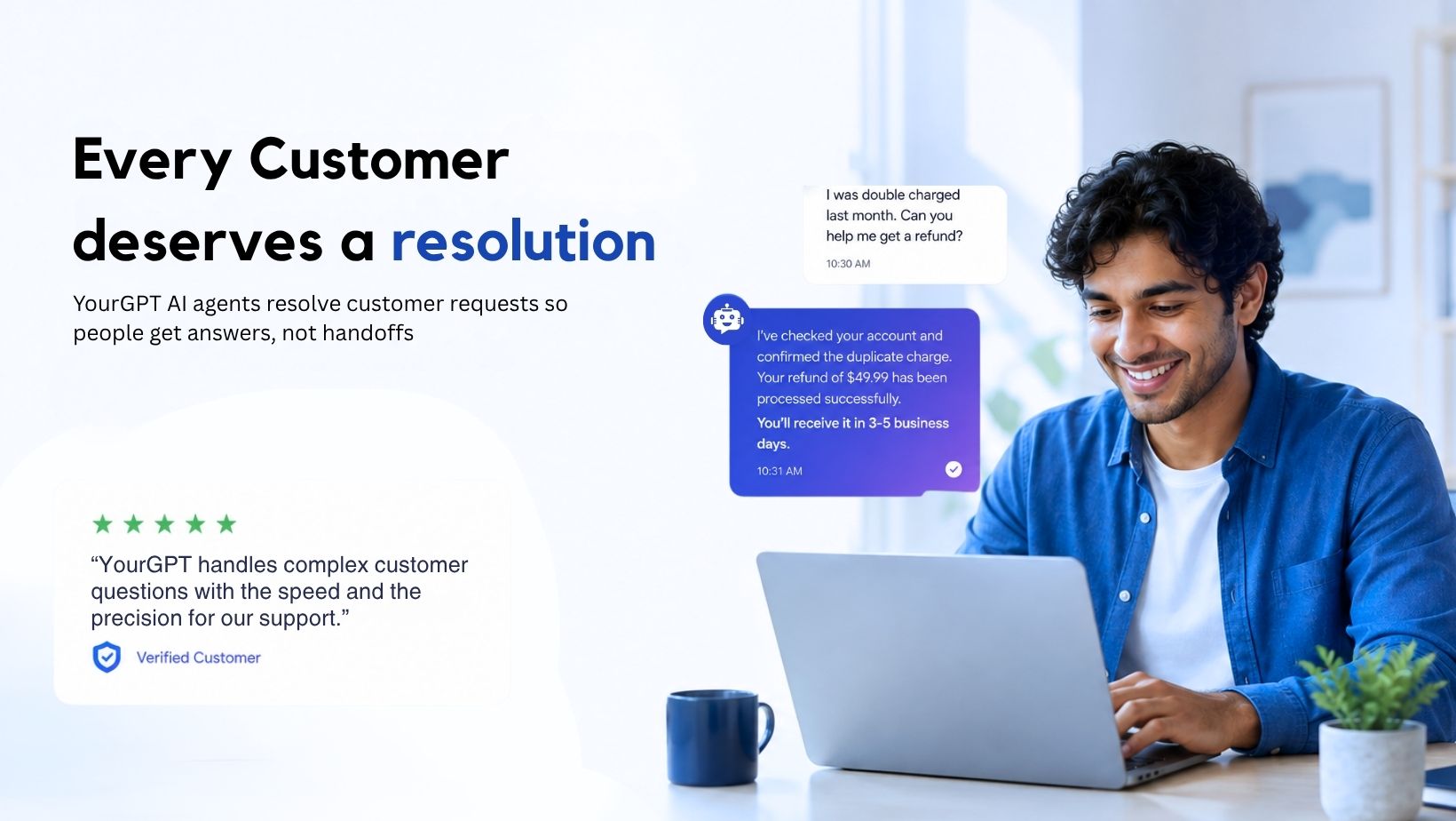 YourGPT completing a double-charge refund in chat so the customer gets a resolution, not a handoff
