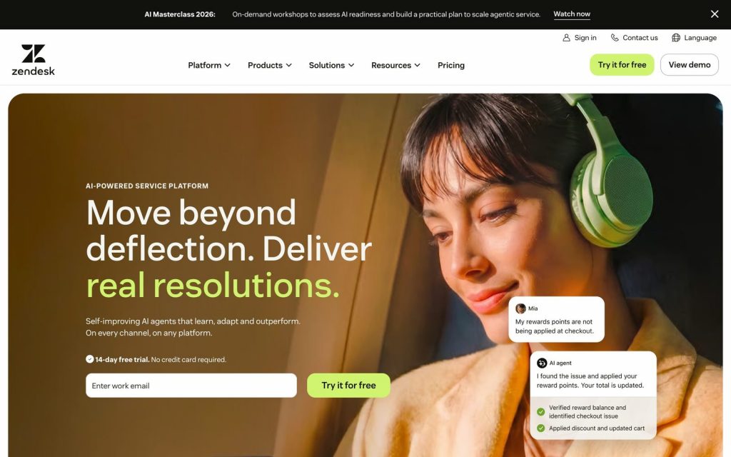 Zendesk Home Page