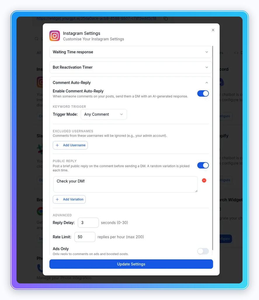 Enable Automatic Instagram DM Replies