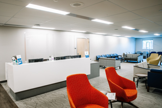 The new waiting room includes accessibility improvements and focused zones for families, remote workers and those just passing through.