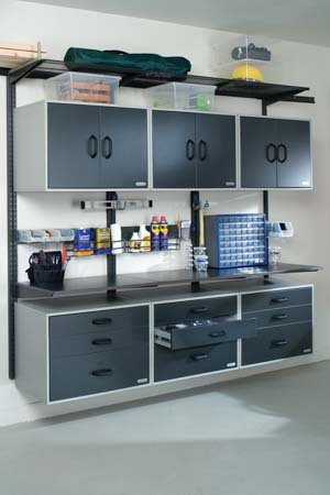 freedomRail-garage-workspace-with-cabinets-and-worktop