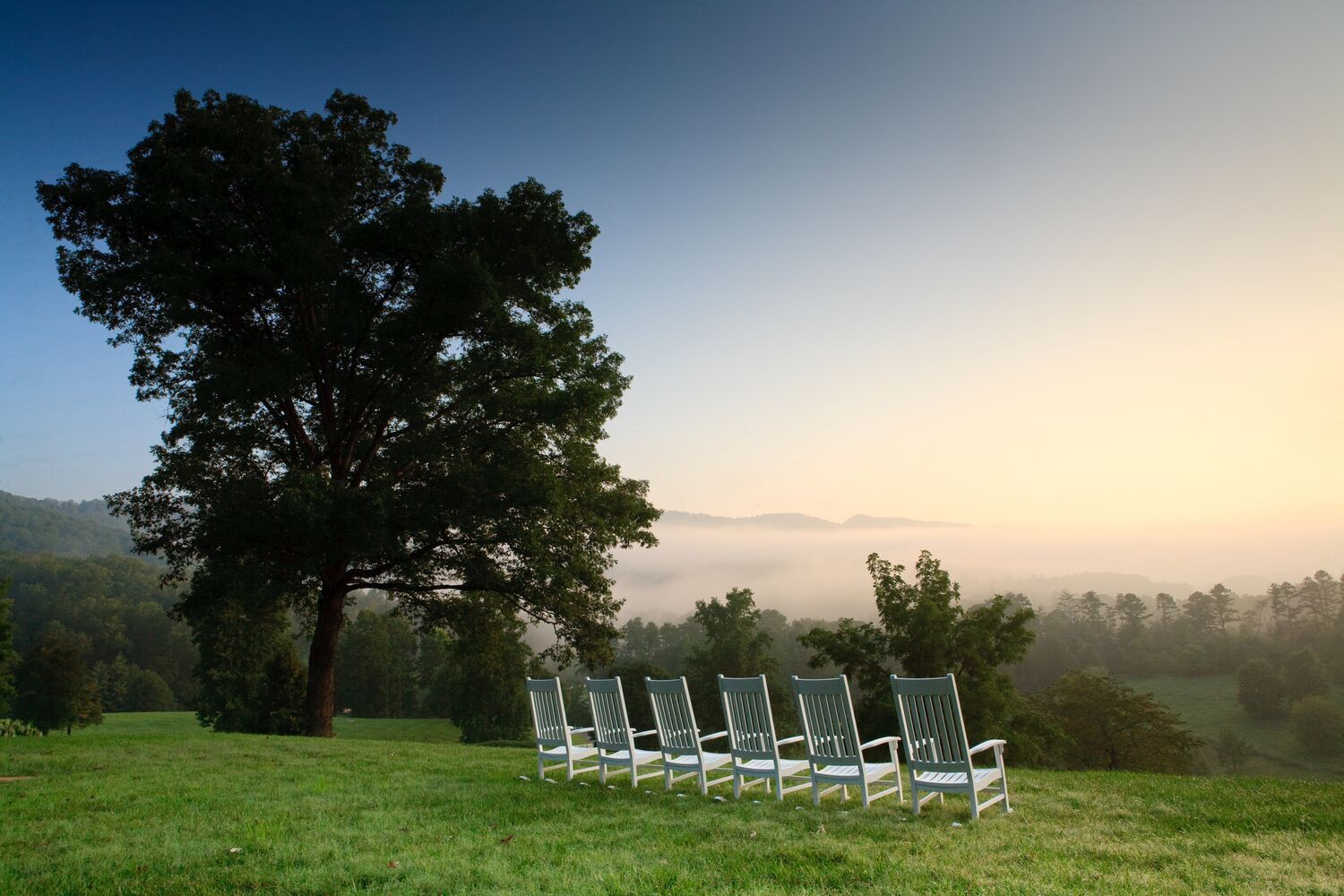 Great Smoky Mountains at dawn from Blackberry Mountain wellness resort Tennessee