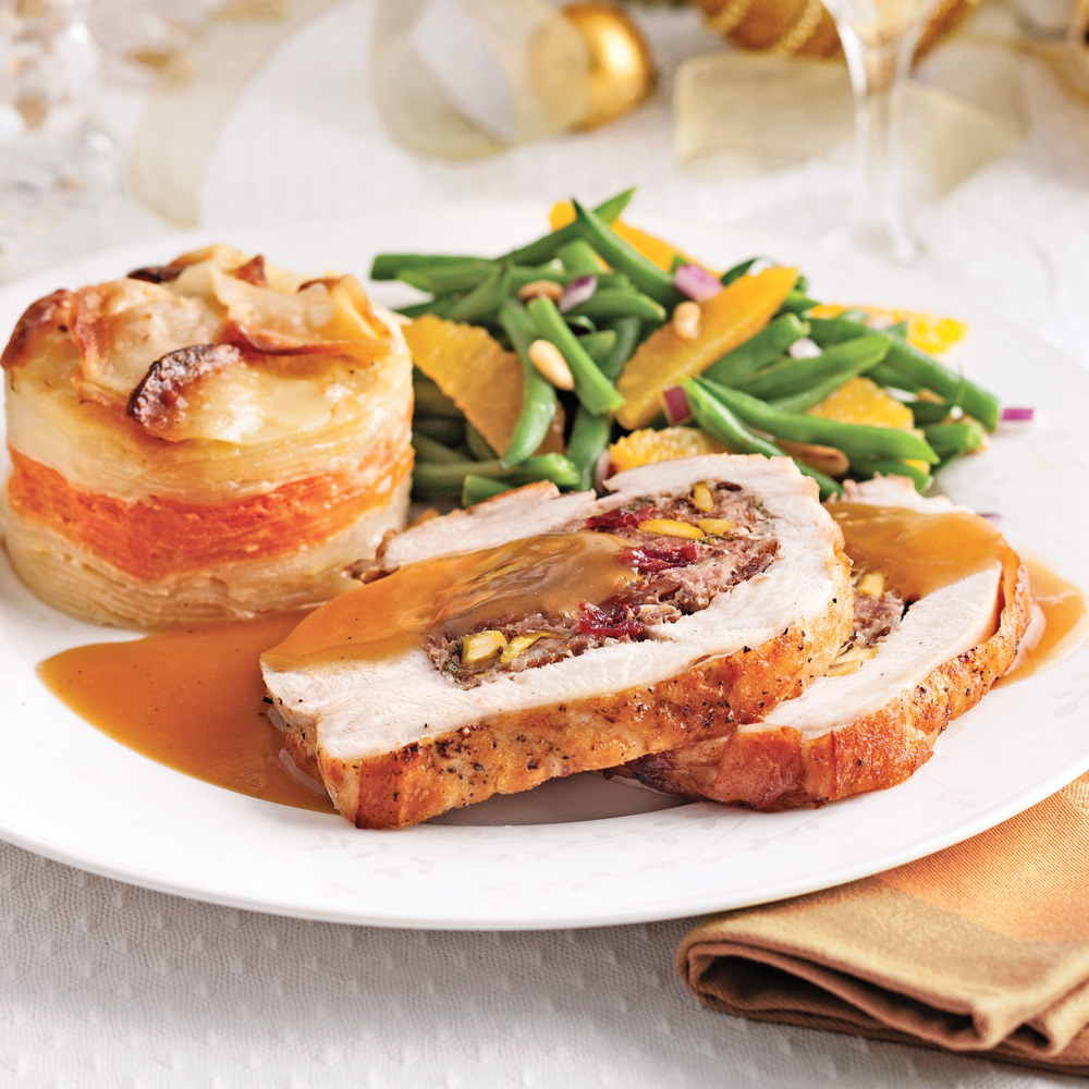 Recette de poitrine de dinde farcie aux pommes déglacée à l’orange du temps des fêtes
