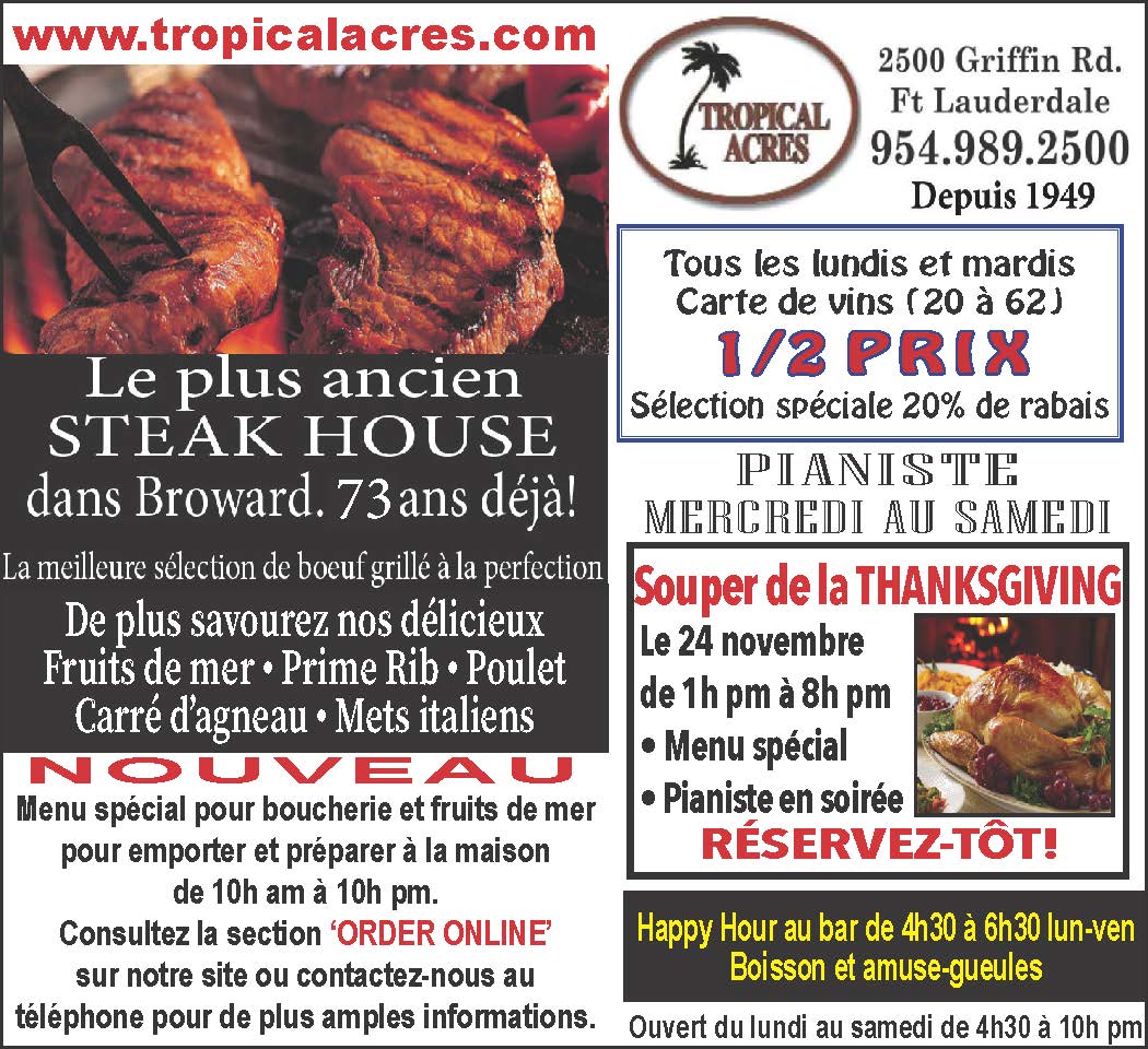 Un bon restaurant pour la Thanksgiving en Floride pourquoi pas ? Cliquez sur l'annonce