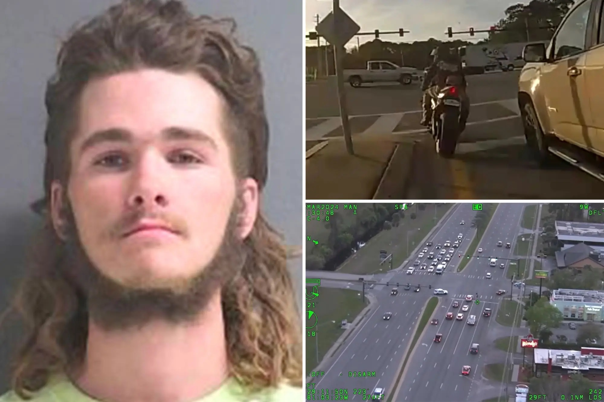 Un motocycliste de Floride filmé se faufilant entre les voitures 145 mph (240 Km) essayant d’échapper à la police sur l’autoroute.