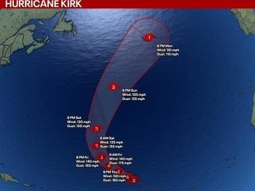 Du NATIONAL HURRICAN CENTER  SURVEILLE : Kirk devient une monstrueuse tempête de catégorie 4 mais bénie par les dieux ne touchant pas la terre