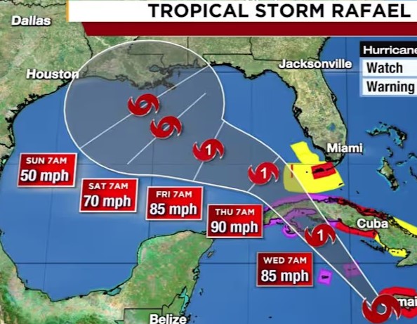 L'ouragan Rafael évolue dans le Golfe, il devrait s'affaiblir progressivement, il ne menace pas la Floride.