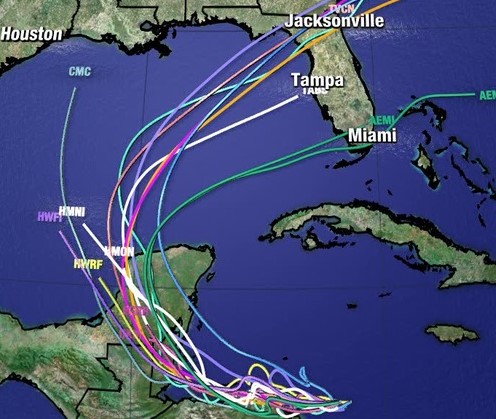 Du National Hurricane Center : quel chemin prendra SARA ? La nouvelle dépression tropicale se formant dans la mer des Caraïbes.