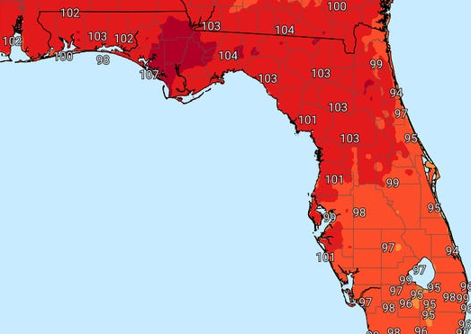 Du National Hurricane Center : La Floride s’écrase sous la chaleur avec des 100 degrés à venir provoquant 4 vagues tropicales dans l’océan et des risques de tempêtes.