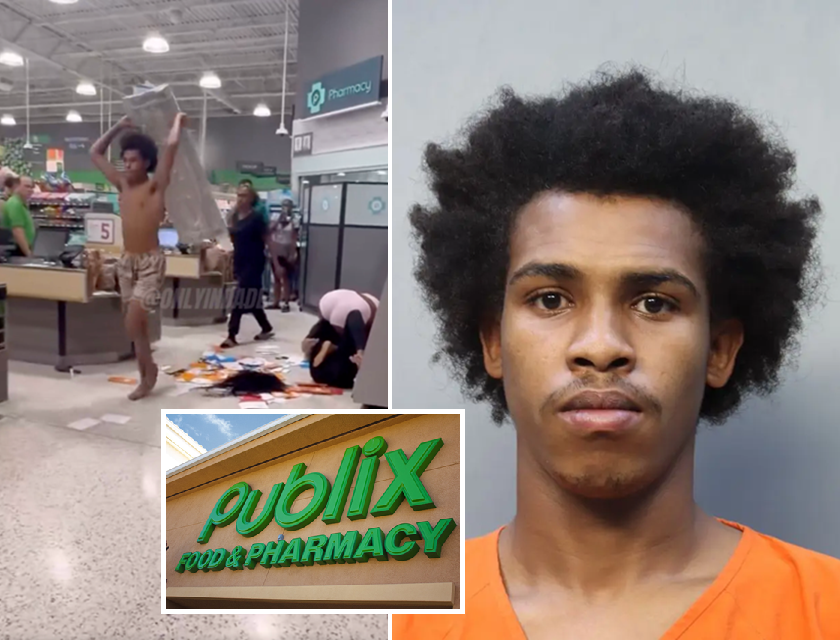 Un homme frappe des clients en panique avec une étagère métallique dans un supermarché Publix en Floride