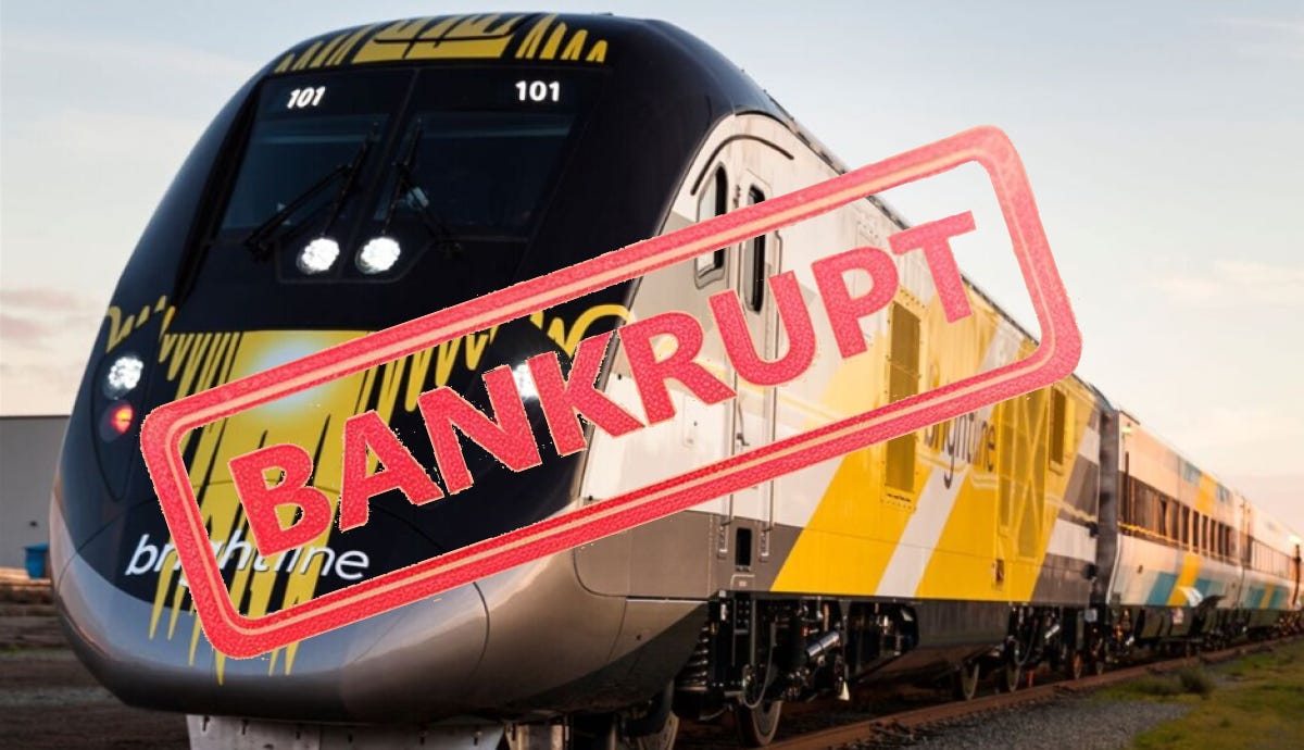 Avec une dette de 1,1 milliard, le train Brightline en Floride serait sur le point de se placer sous la protection de la loi sur les faillites Avec une dette de 1,1 milliard, le train Brightline en Floride serait sur le point de se placer sous la protection de la loi sur les faillites