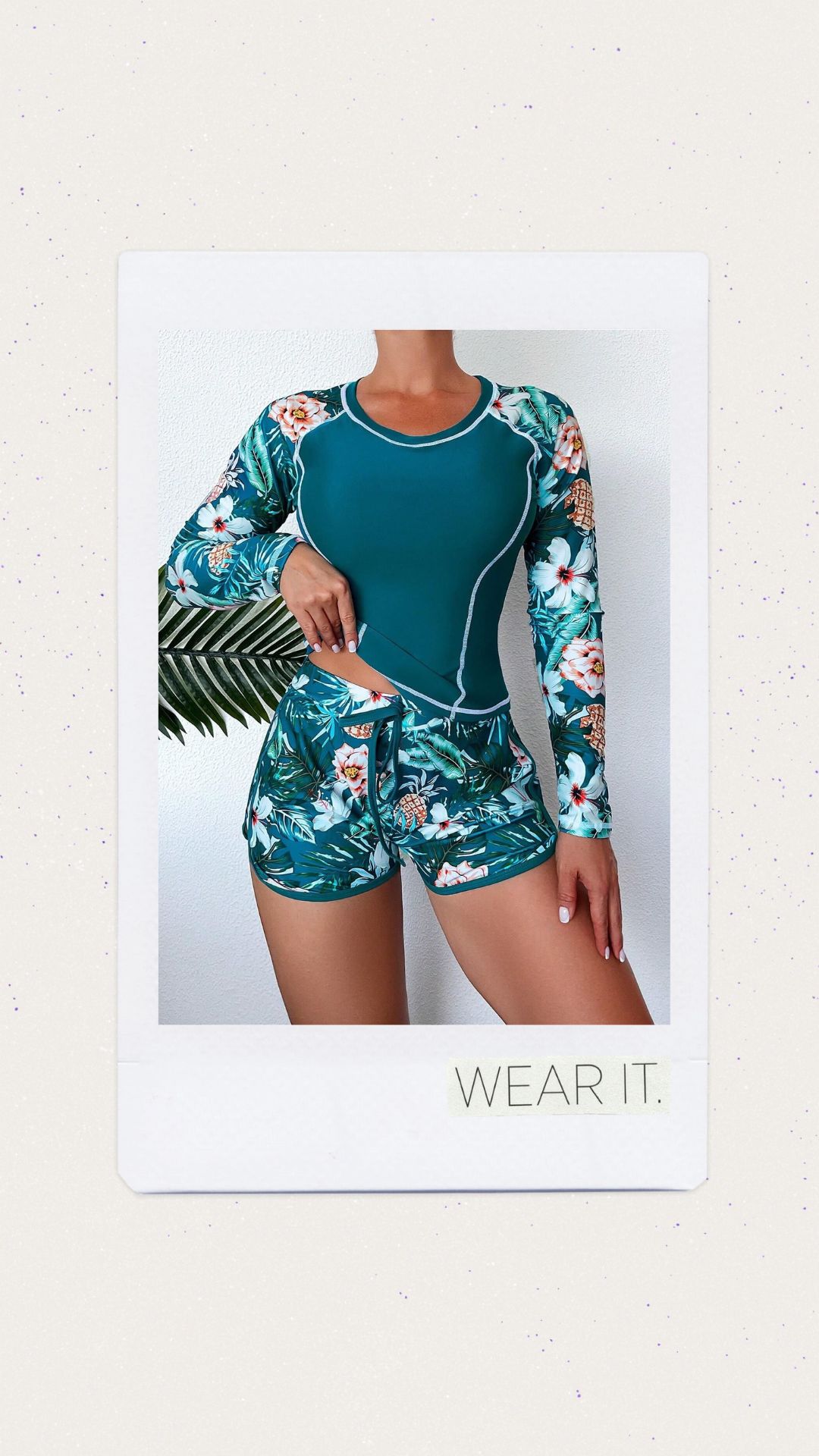 Manga larga con short con estampado tropical
