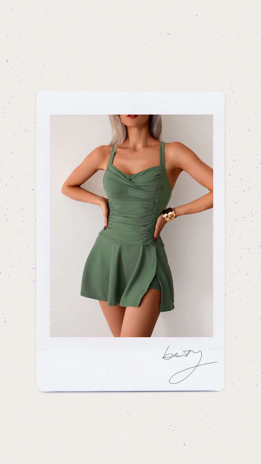 Tankini con short tipo vestido color verde