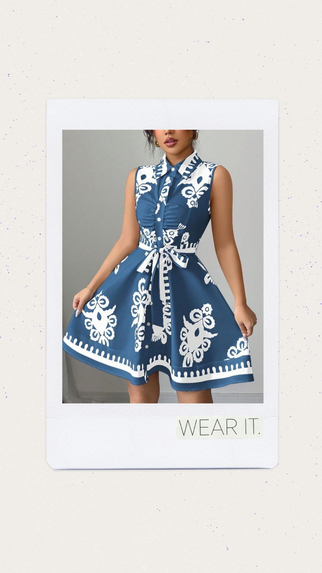 Vestido color azul y blanco de botones
