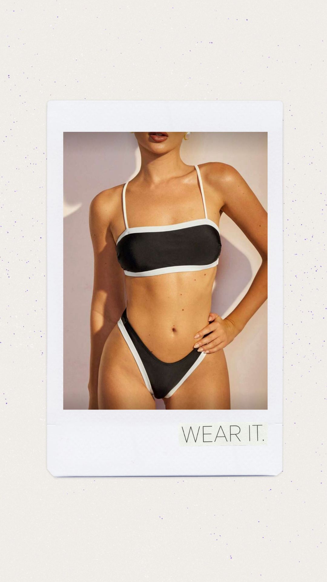 Bikini color negro con orilla blanca