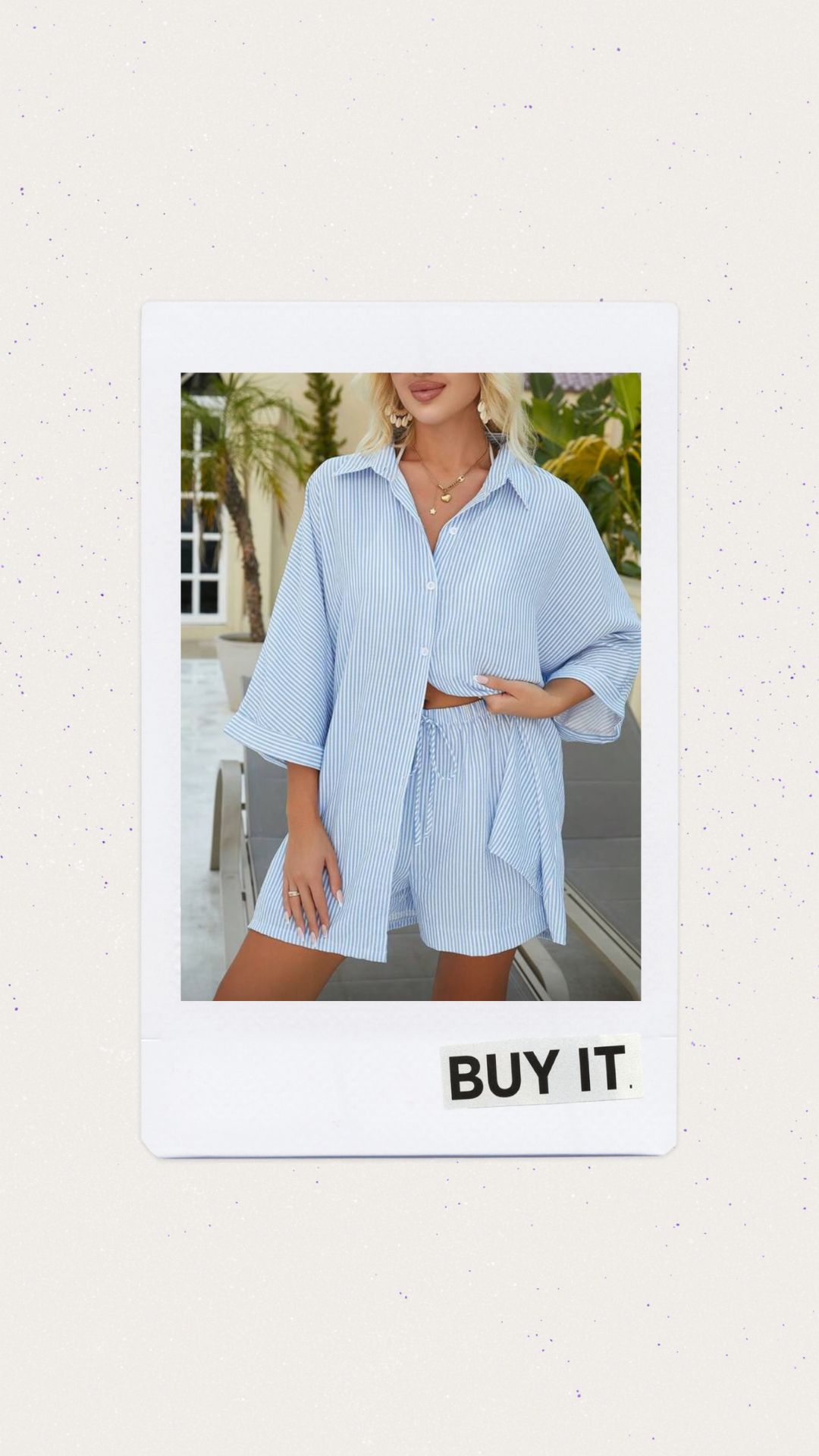 Set blusa y short color celeste y blanco de líneas