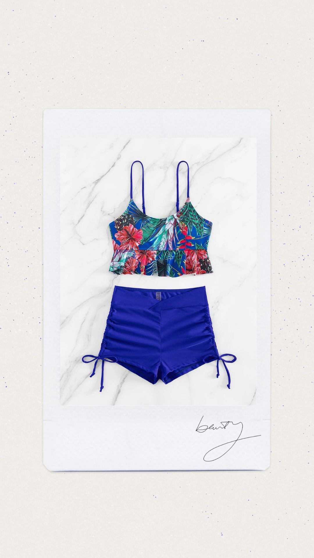 Cintura alta de short color azul