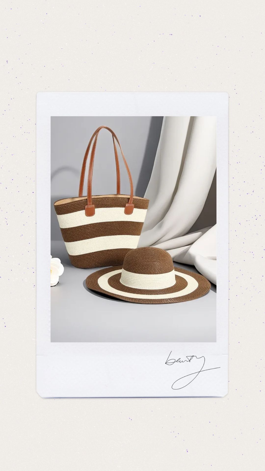 Bolsa y sombrero color beige y café