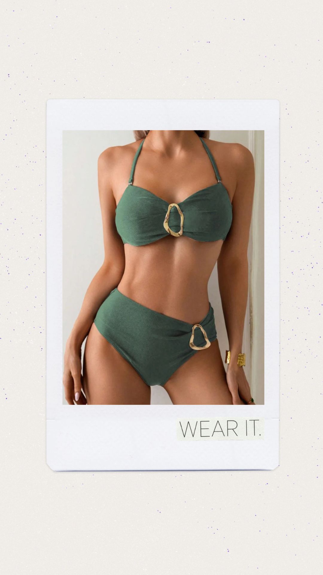 Cintura alta color verde con detalles dorados