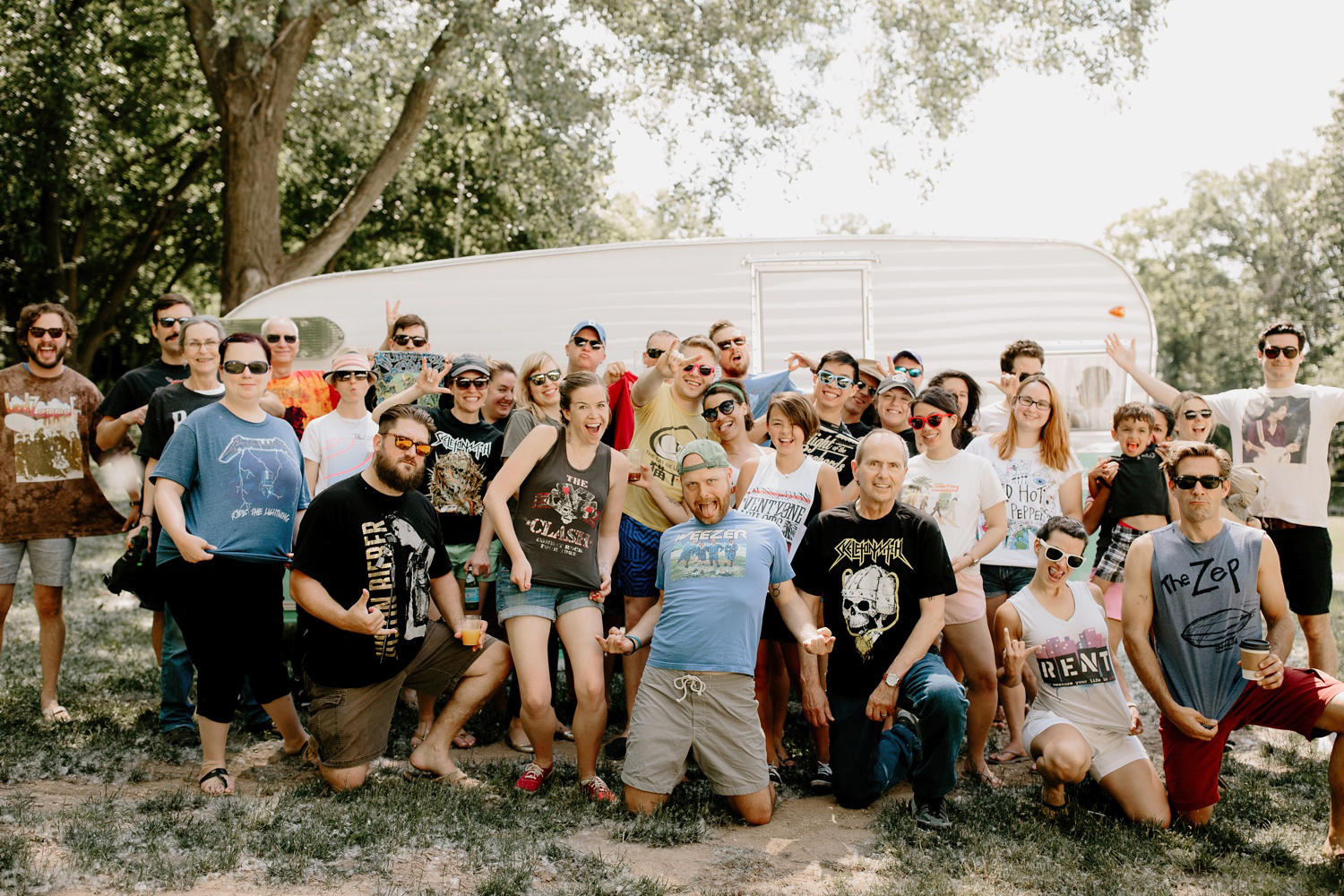 wedding guests in band t-shirts