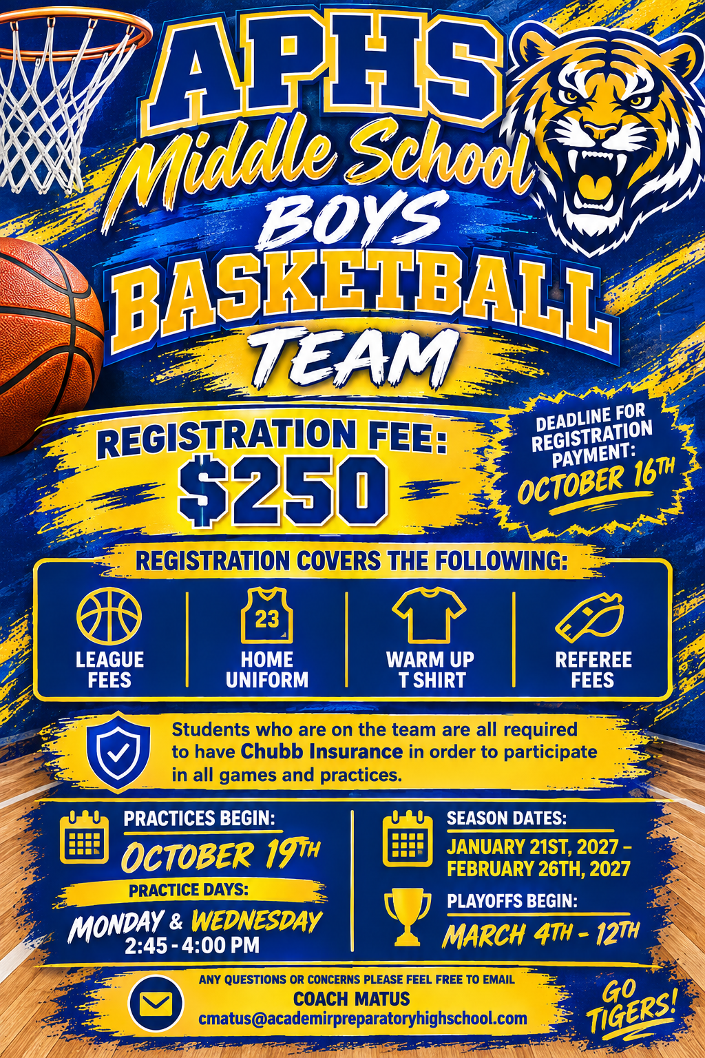 Middle School Basketball Registration Fee 2026/2027