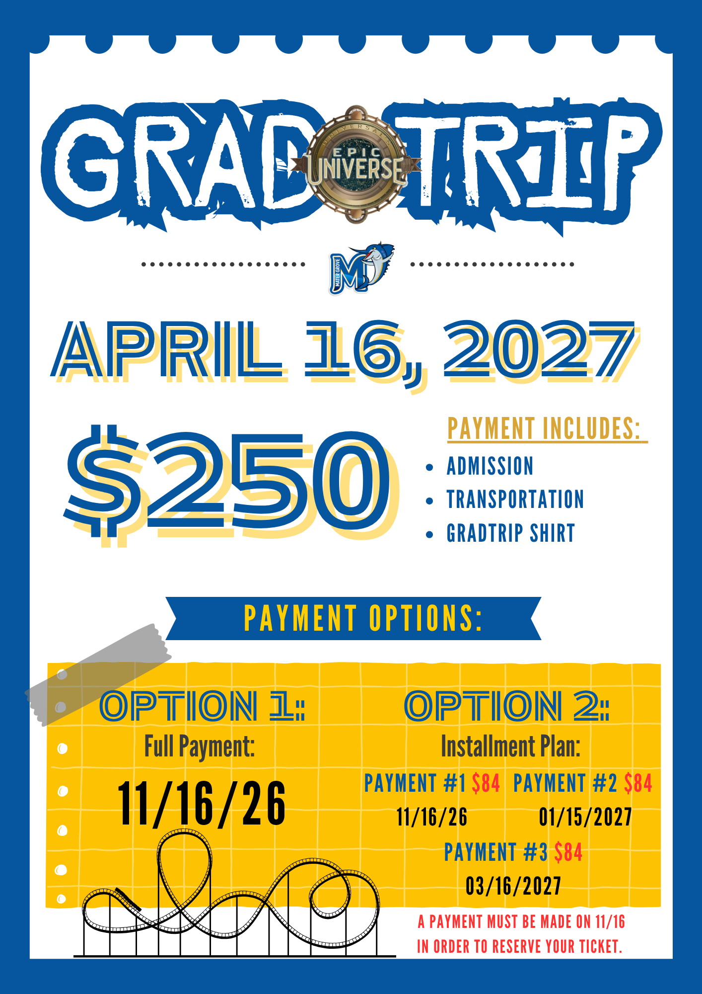 Class of 2026 8th Grade Gradtrip Full Payment