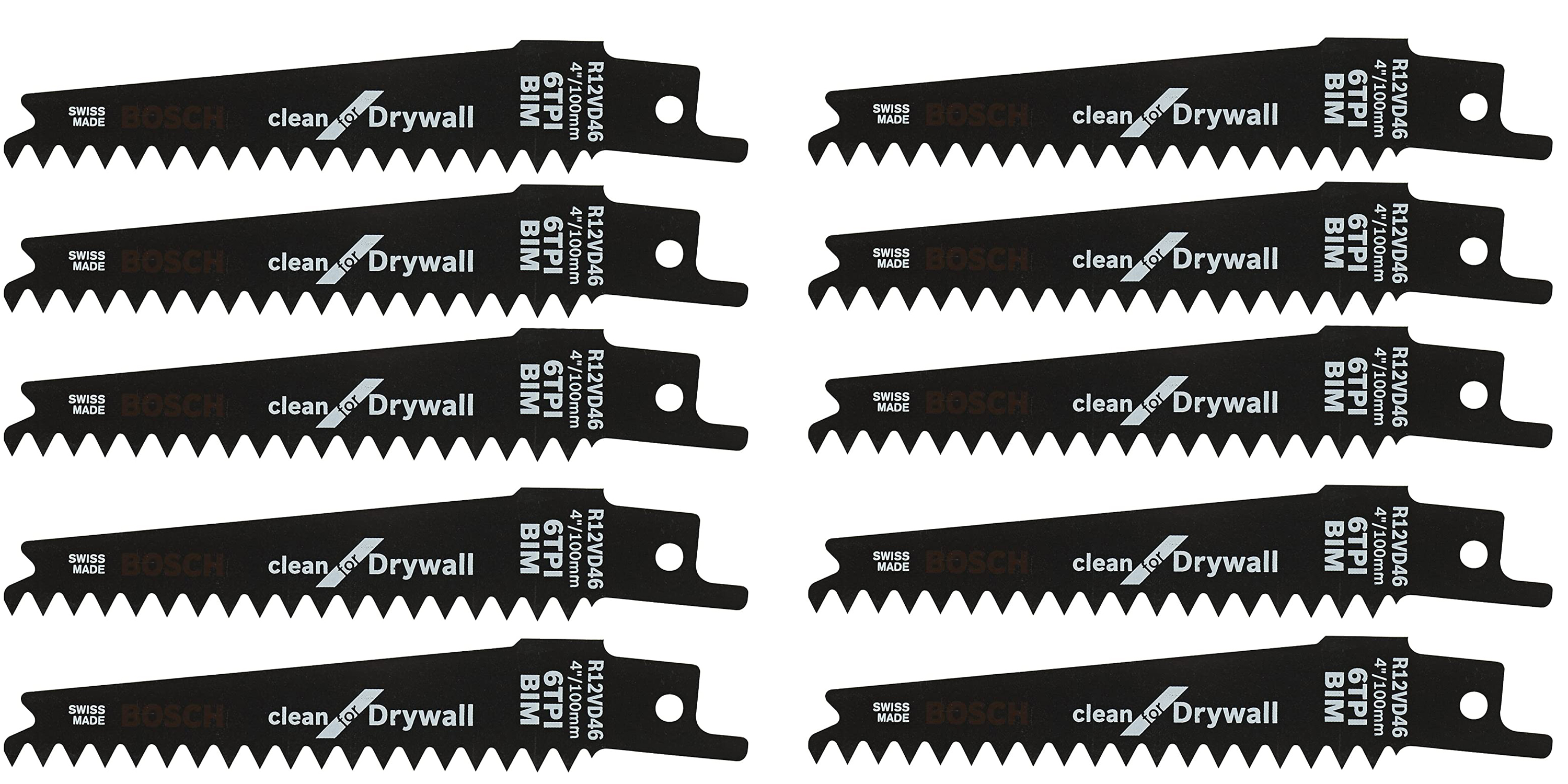 Bosch 10 Pack of 4 Inch 6 TPI Drywall Reciprocating Saw Blades