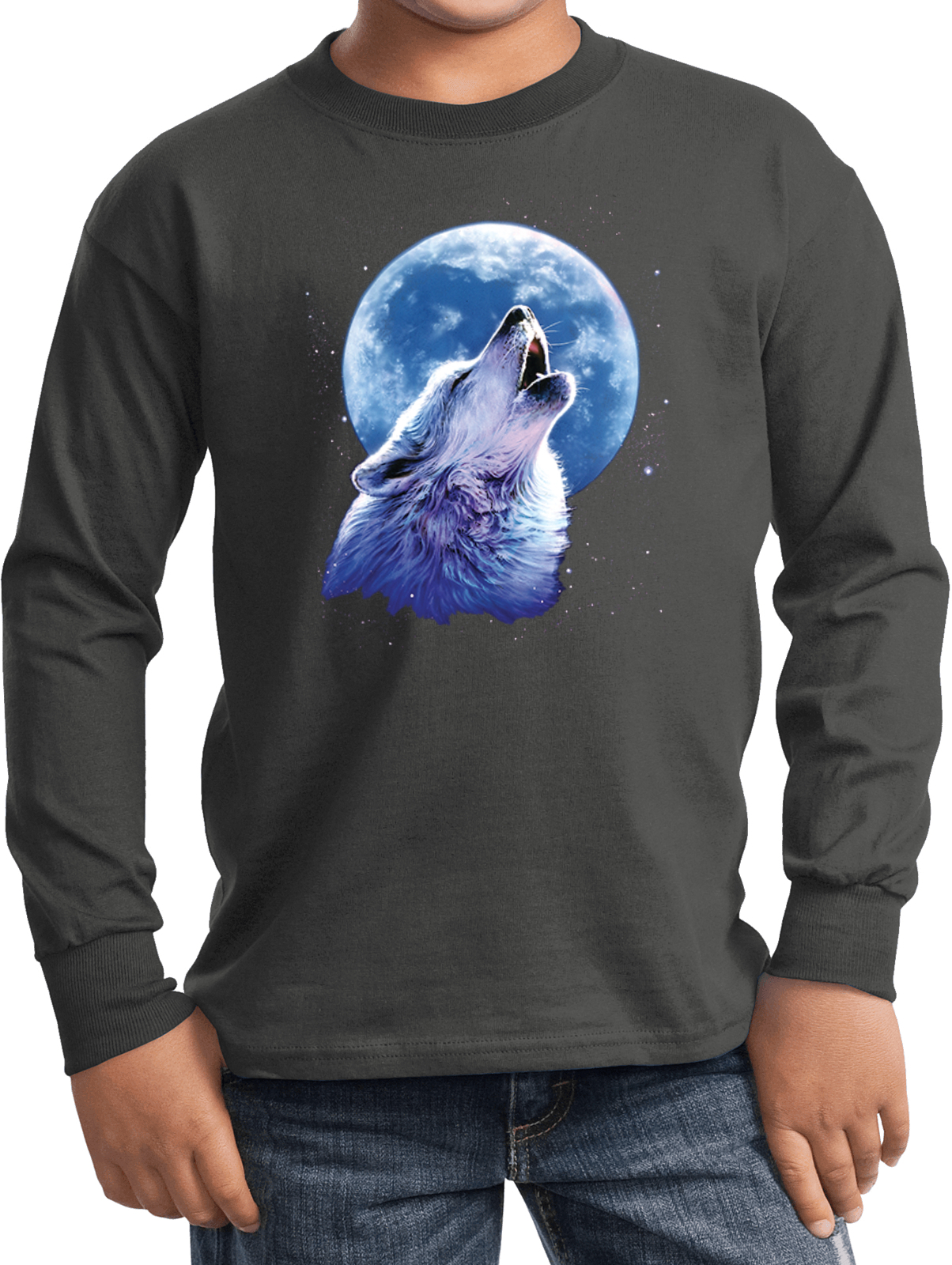 Buy Cool Shirts Kids Wolf and Moon T-shirt Call of the Wild Youth Long Sleeve - Picture 3 of 6