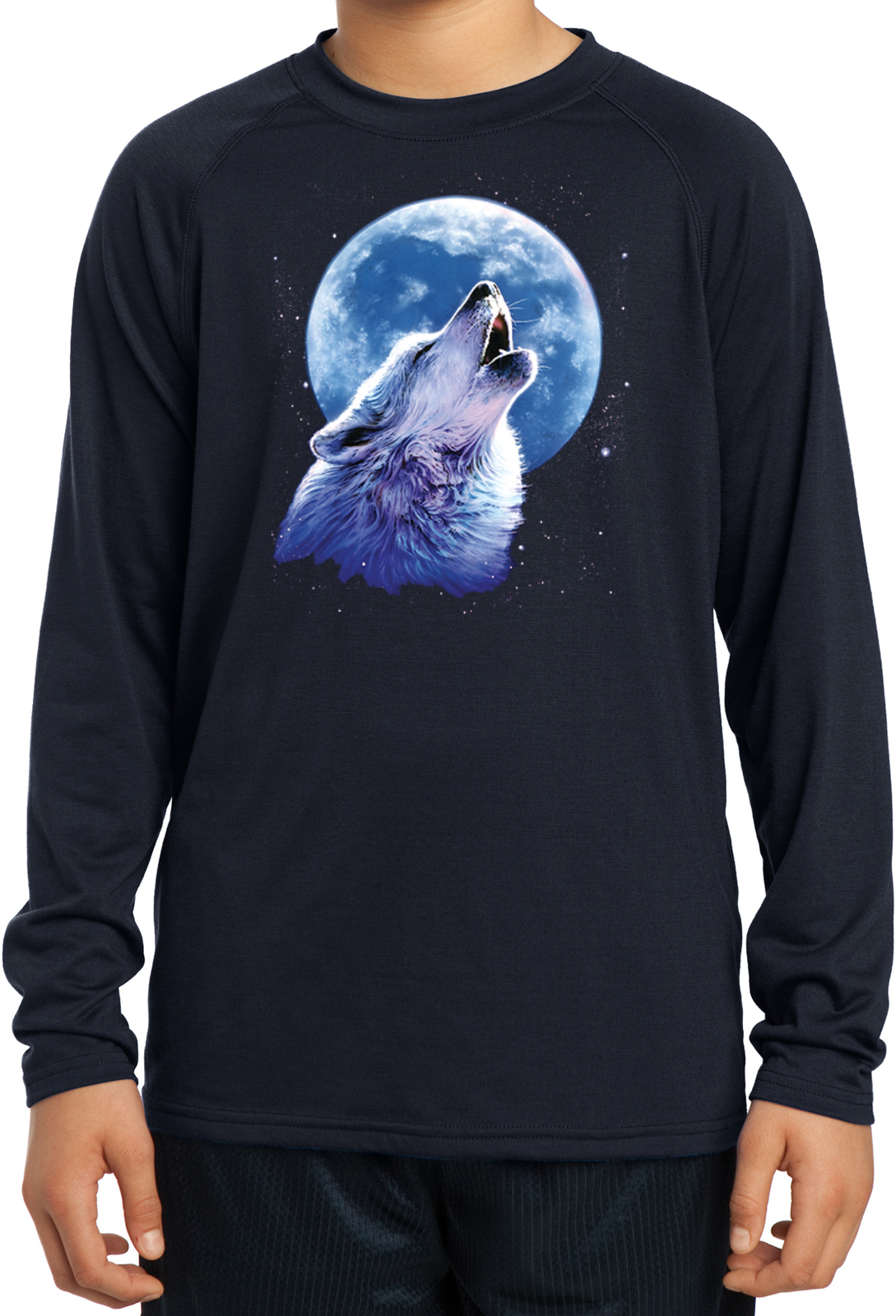 Buy Cool Shirts Kids Wolf and Moon Tee Call of the Wild Dry Wicking Long Sleeve - Picture 3 of 4