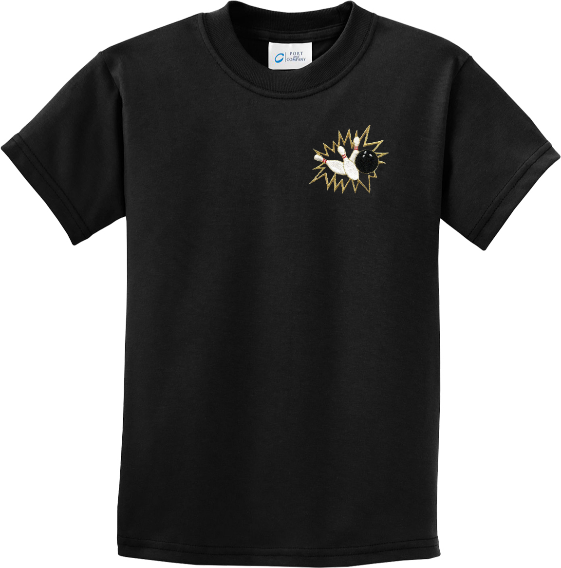 Kids Bowling T-shirt Pins Crashing Patch Pocket Print Youth Tee - Picture 2 of 6