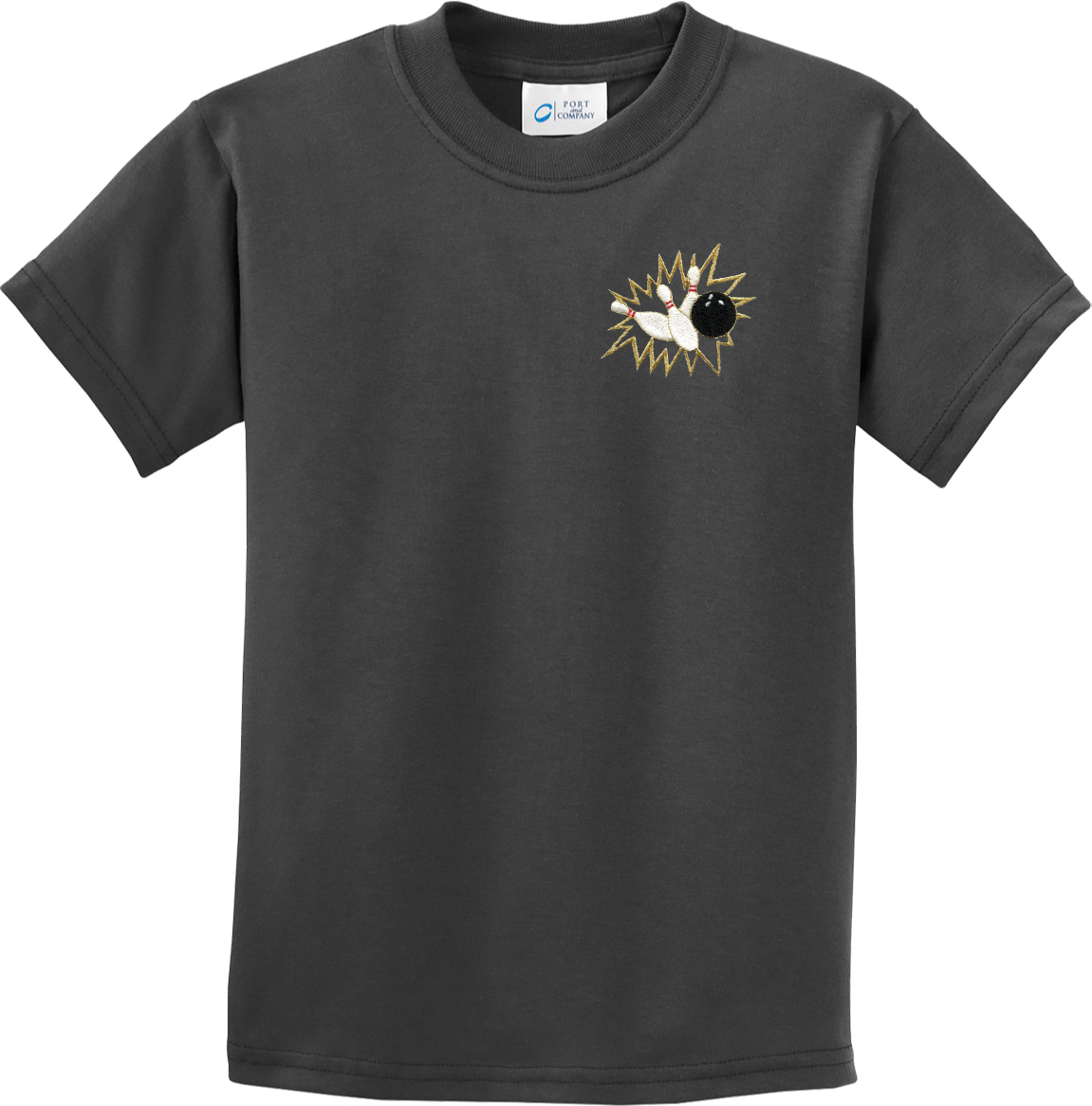 Kids Bowling T-shirt Pins Crashing Patch Pocket Print Youth Tee - Picture 3 of 6