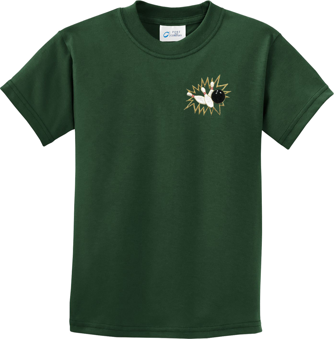 Kids Bowling T-shirt Pins Crashing Patch Pocket Print Youth Tee - Picture 4 of 6