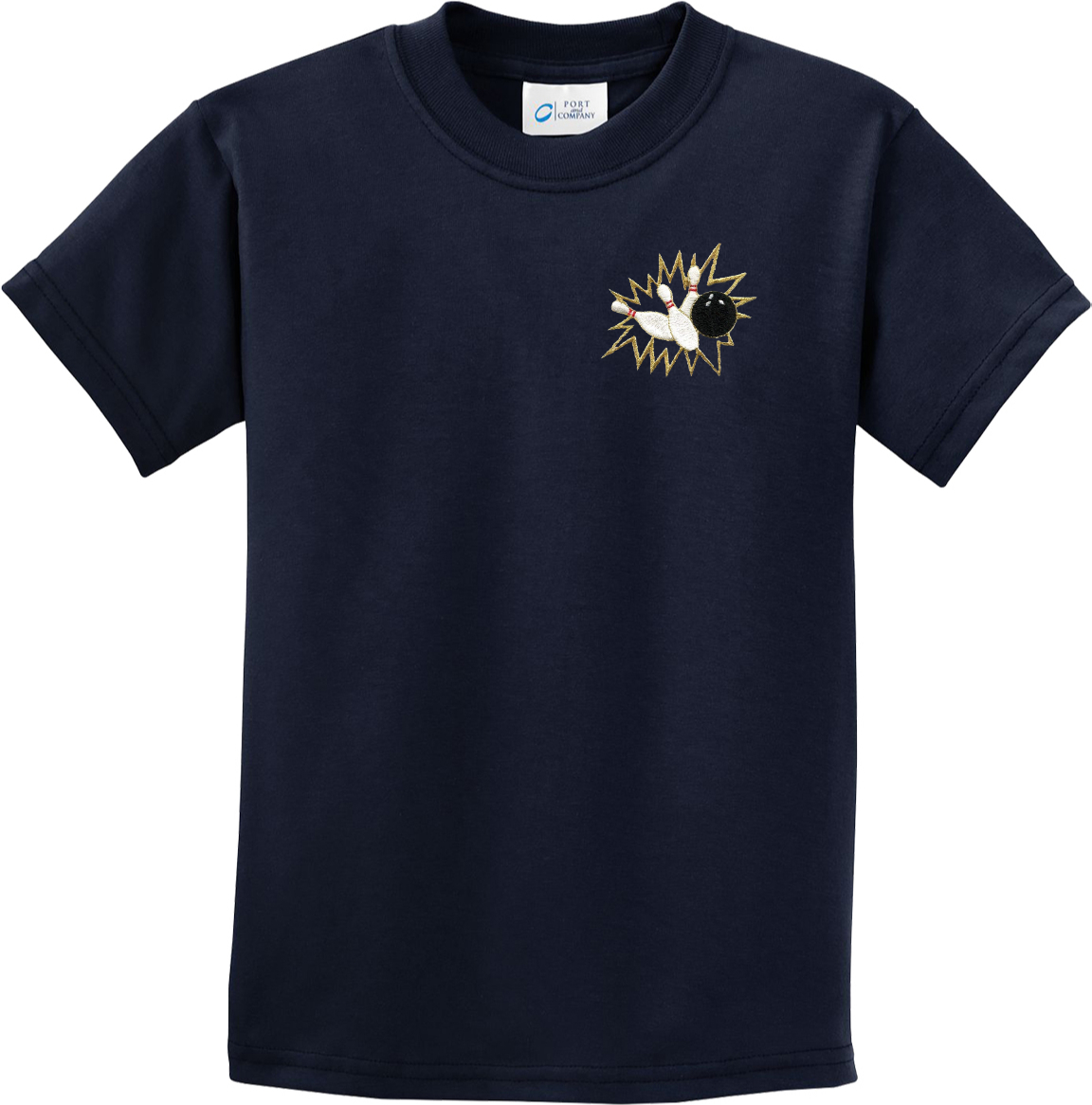 Kids Bowling T-shirt Pins Crashing Patch Pocket Print Youth Tee - Picture 5 of 6