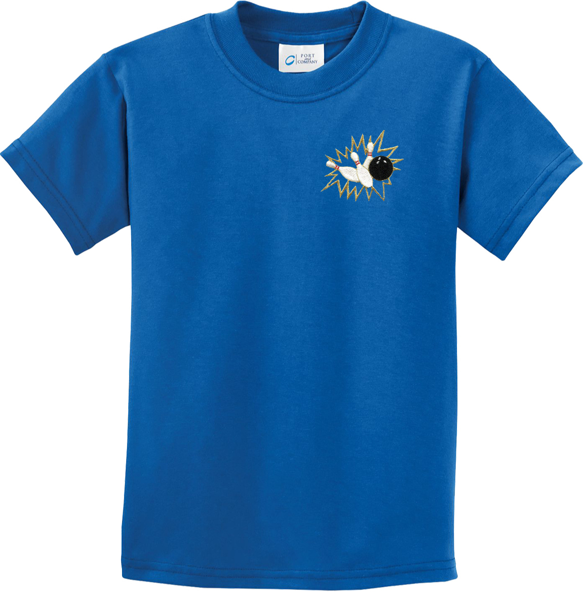 Kids Bowling T-shirt Pins Crashing Patch Pocket Print Youth Tee - Picture 6 of 6