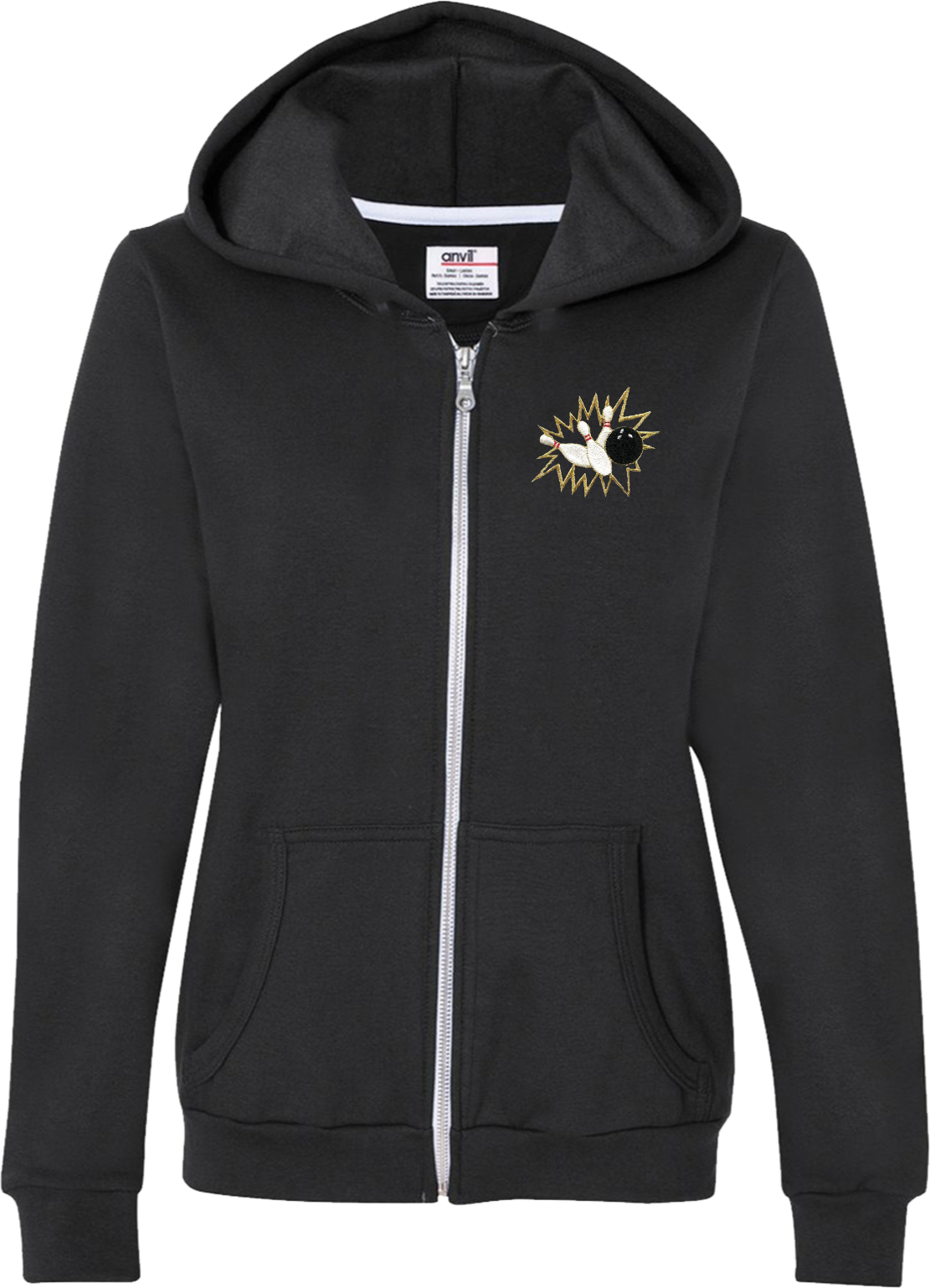 Ladies Bowling Full Zip Hoodie Pins Crashing Patch Pocket Print eBay