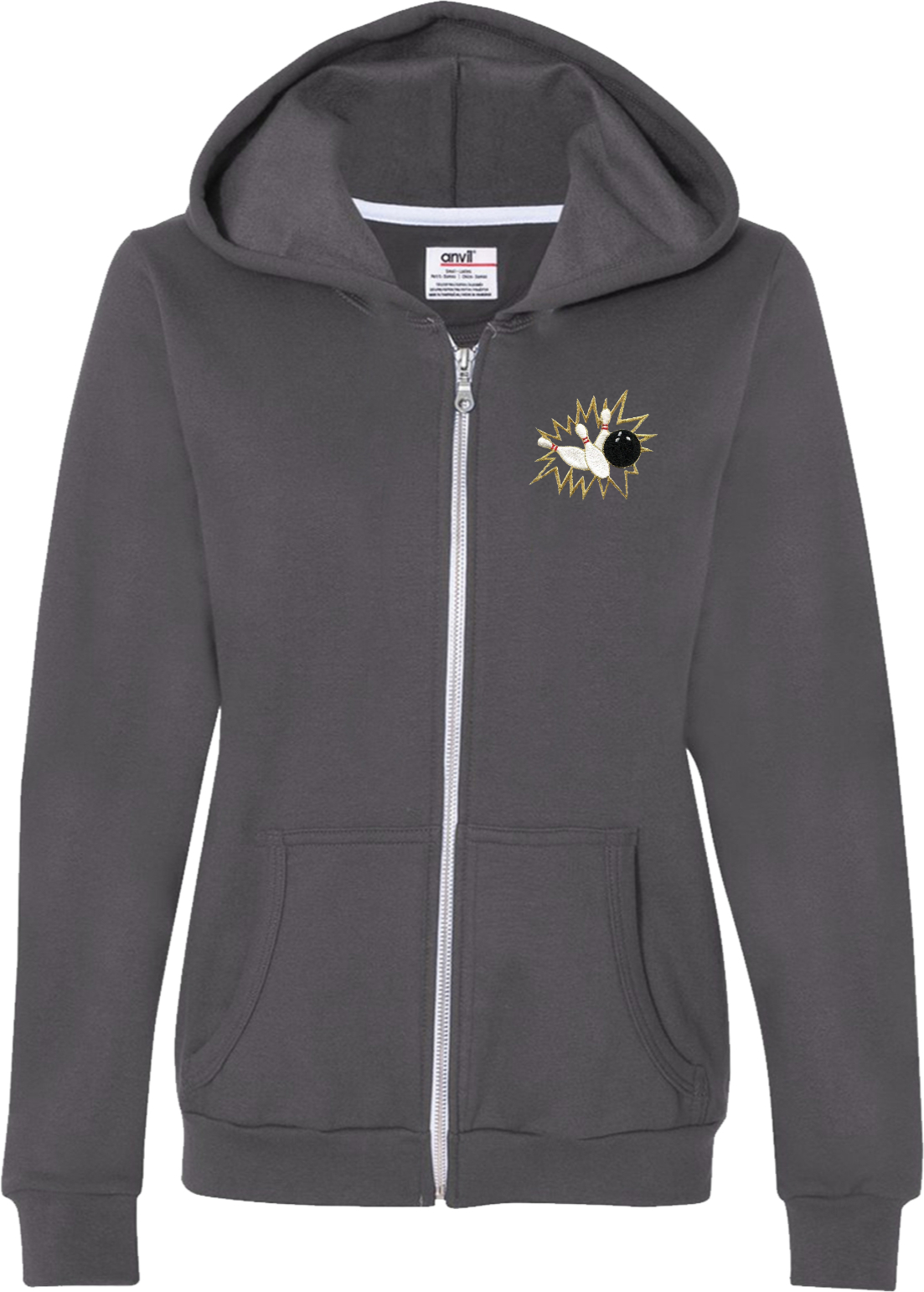 Ladies Bowling Full Zip Hoodie Pins Crashing Patch Pocket Print eBay