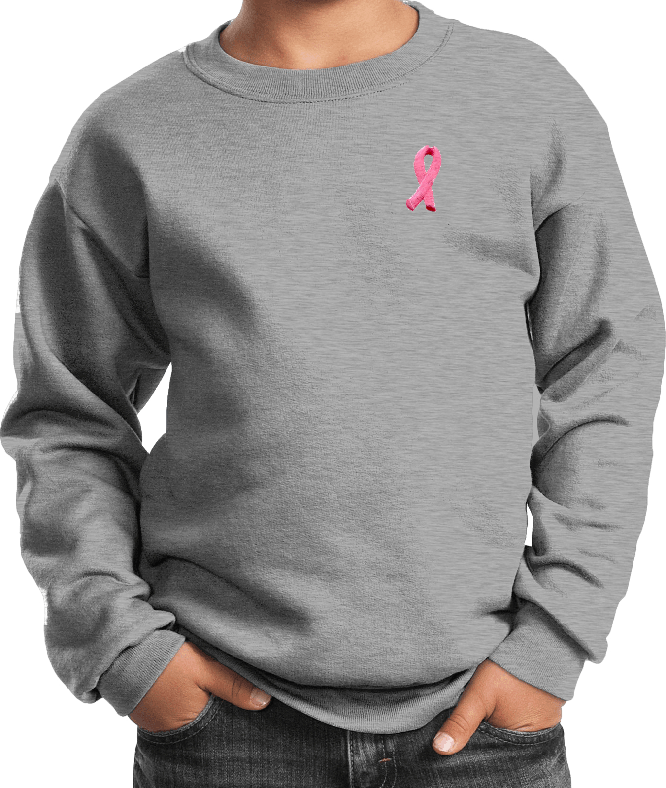 Buy Cool Shirts Kids Breast Cancer Sweatshirt Embroidered Pink Ribbon - Picture 3 of 17