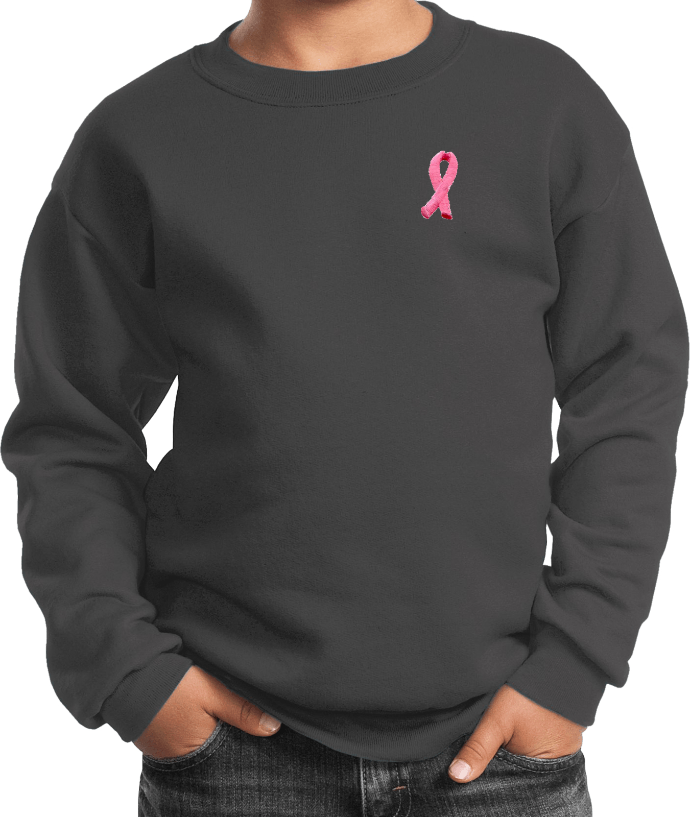 Buy Cool Shirts Kids Breast Cancer Sweatshirt Embroidered Pink Ribbon - Picture 6 of 17