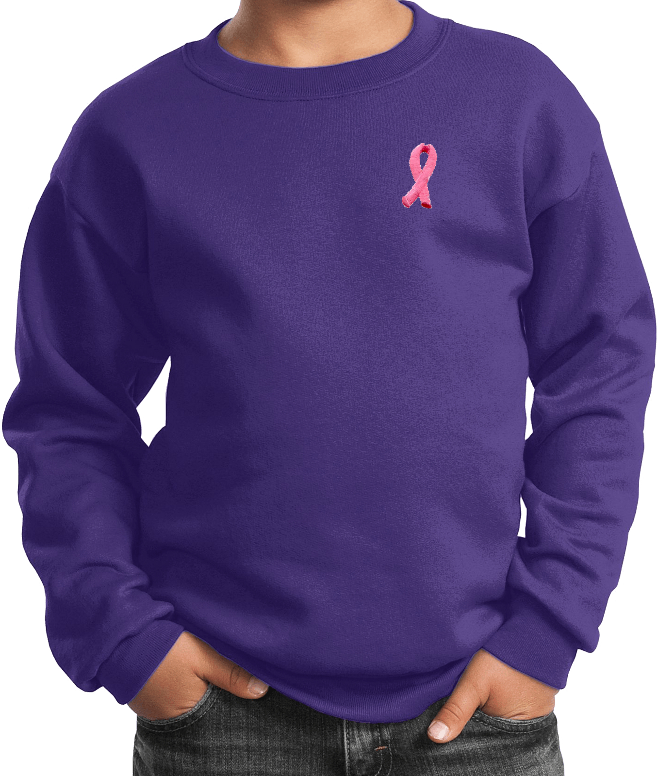 Buy Cool Shirts Kids Breast Cancer Sweatshirt Embroidered Pink Ribbon - Picture 15 of 17