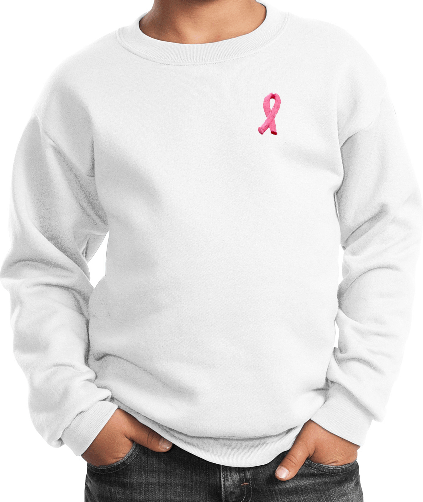 Buy Cool Shirts Kids Breast Cancer Sweatshirt Embroidered Pink Ribbon - Picture 17 of 17