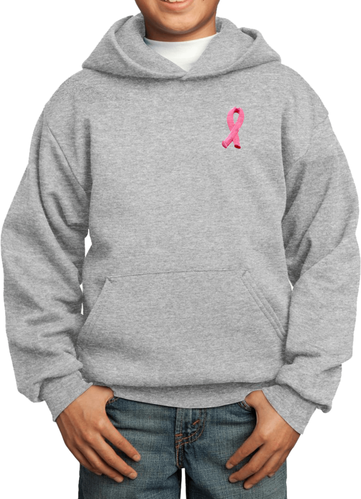 Buy Cool Shirts Kids Breast Cancer Hoodie Embroidered Pink Ribbon Pocket Print - Picture 2 of 19