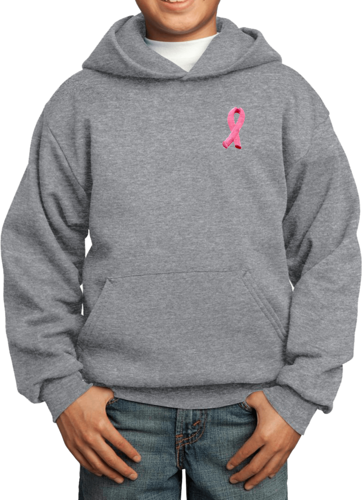 Buy Cool Shirts Kids Breast Cancer Hoodie Embroidered Pink Ribbon Pocket Print - Picture 3 of 19