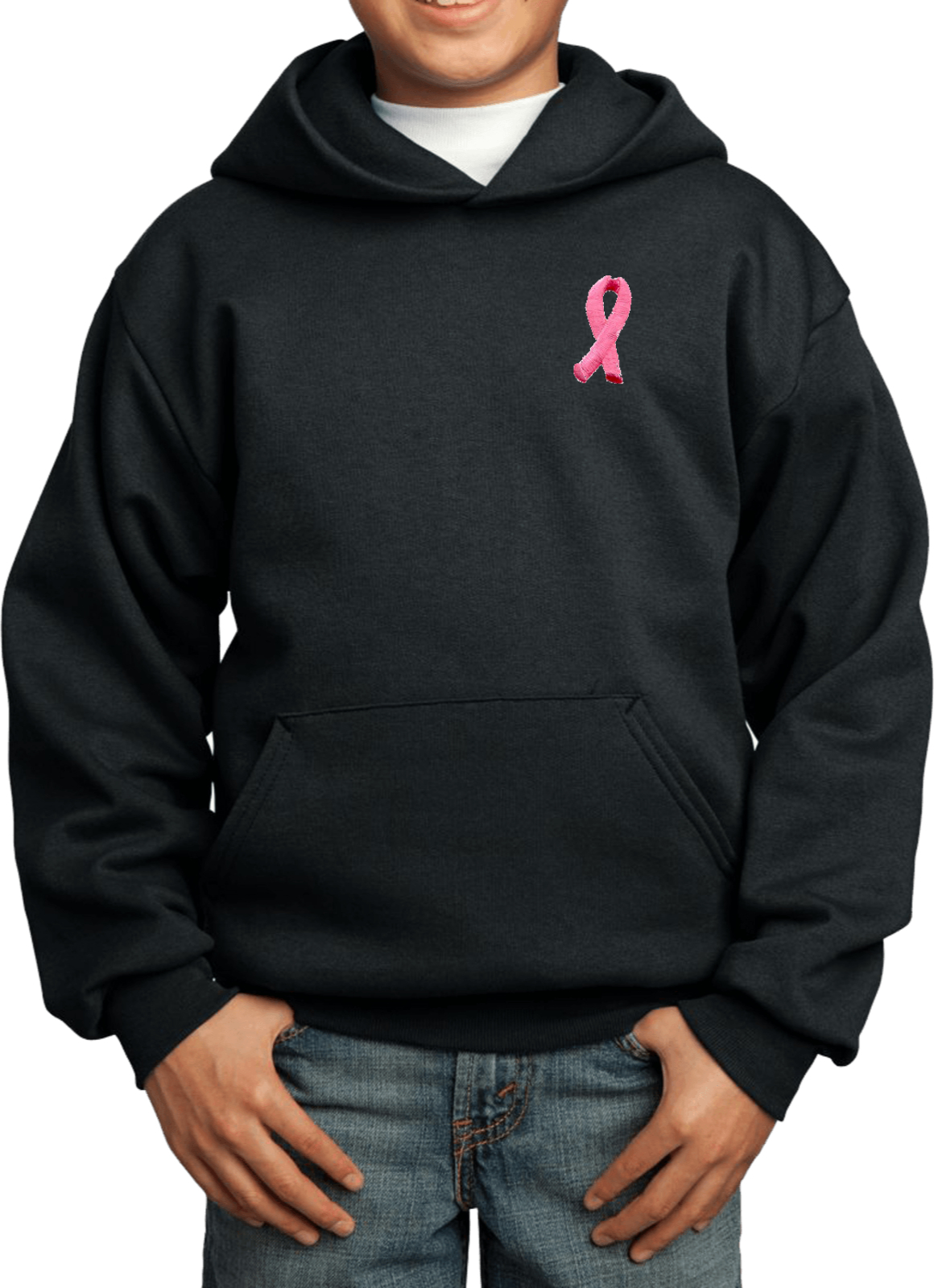 Buy Cool Shirts Kids Breast Cancer Hoodie Embroidered Pink Ribbon Pocket Print - Picture 4 of 19