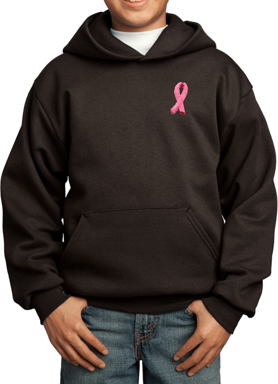Buy Cool Shirts Kids Breast Cancer Hoodie Embroidered Pink Ribbon Pocket Print - Picture 6 of 19
